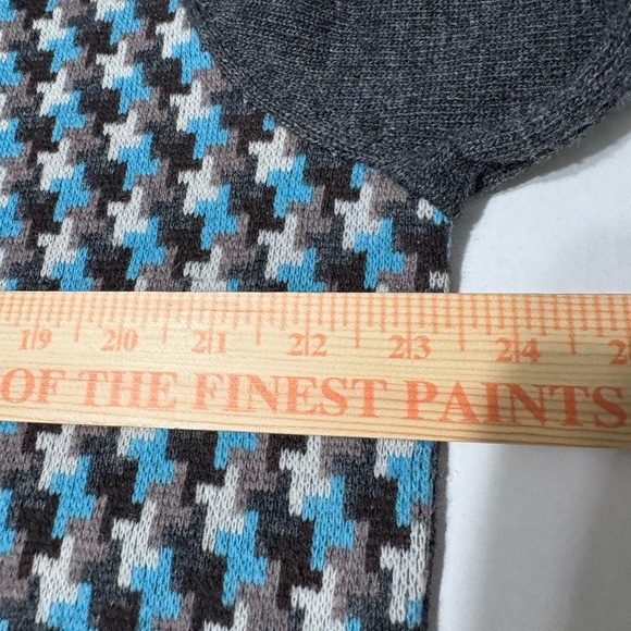 Original Penguin Charcoal Turquoise V Neck Lambswool Sweater, Geometric, Office. - Picture 9 of 11